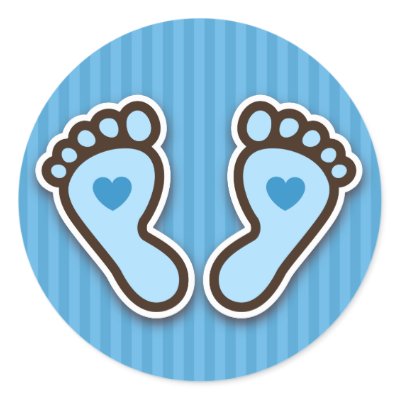 Blue cartoon baby feet with hearts stickers by mheababy