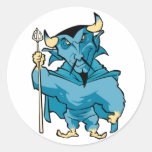 Blue Cartoon Devil Round Sticker