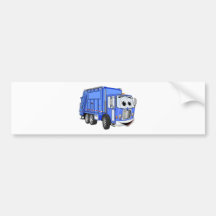 Blue Cartoon Garbage Truck Cartoon Bumper Sticker