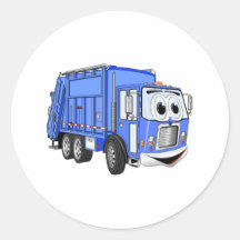Blue Cartoon Garbage Truck Cartoon Round Stickers