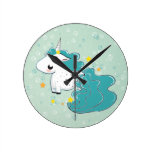 blue cartoon unicorn with stars clock