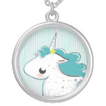 Blue cartoon unicorn with stars Necklace necklaces