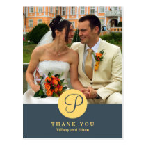 Blue centre classic monogram photo thank you note postcards
