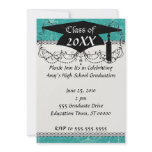blue chandelier and vintage writing invitation