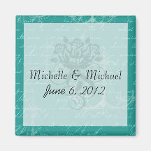 blue chandelier and vintage writing magnets