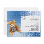Blue Check Teddy Bear Baby Shower Invitation