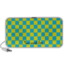 Blue checkers on yellow background iPod speakers