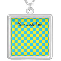 Blue checkers on yellow background jewelry