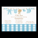 Blue Chequered Clothes Line Baby Shower Invitation invitations