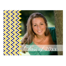 Blue chevron photo graduation party announcement post card