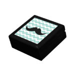 Blue chevron zigzag pattern trinket moustache jewelry boxes