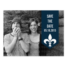 Blue Chic Flourish Banner Save the Date Postcard