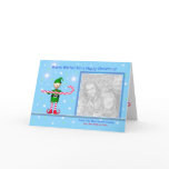 Blue Christmas Candy Cane Elf (photo frame) Greeting Card