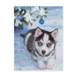 Blue Christmas husky dog pup Xmas postcard