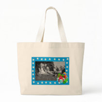 Blue Christmas Snow Photo Frame Tote Bags