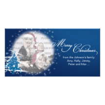 Blue Christmas Tree Merry Christmas Photo Card Template