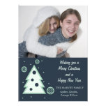Blue Christmas tree n snowflakes holiday photocard Invitation