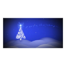 Blue Christmas Tree Photo Greeting Card