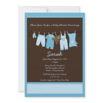Blue Clothesline Baby Shower Invitation