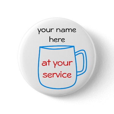 Blue coffee cup name tag pins by TheHopefulRomantic