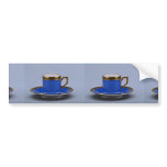 Blue colored 20th century coffee cup and saucer bumper sticker