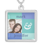 Blue Colour Block Personalized Photo Necklace