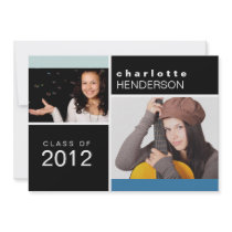 Blue colour block photo graduation announcement