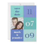 Blue Colour Block Photo Save The Date Announcement invitations