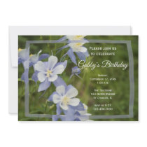 Blue Columbine Birthday Party Invitation