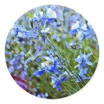 Blue Columbines - Flowers Round Stickers
