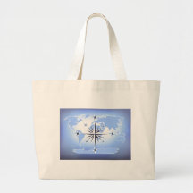 Blue Compass Rose World Map Canvas Tote Bag