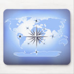Blue Compass Rose World Map Mousepad