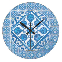 Blue Cornflowers Faux Delft Tile Clock wall clocks
