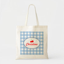Blue country gingham pattern red cherry personal bags