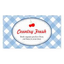 Blue country gingham pattern red cherry produce business cards