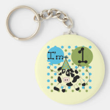 Blue Cow 1st Birthday Tshirts and Gifts Keychain
