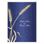 Blue cream wedding wheat flower announcements