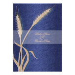Blue cream wedding wheat flower personalized invite