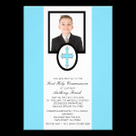 Blue Cross with Photo Communion Invitation invitations