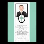 Blue Cross with Photo Communion Invitation invitations