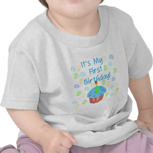 Blue Cupcake with Candle First Birthday T Shirts