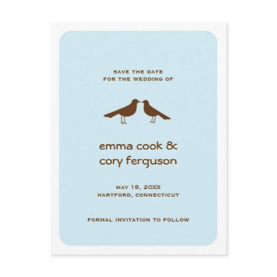 Blue custom save the date love birds flat card by FidesDesign