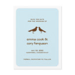Blue custom save the date love birds flat card