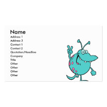blue cute cartoon peace gesture alien dude business cards