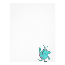 blue cute cartoon peace gesture alien dude letterhead design