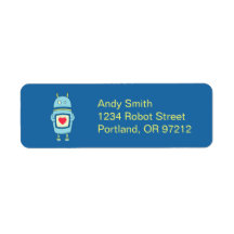 Blue Cute Clumsy Robot With Heart Custom Return Address Label