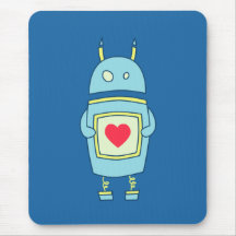 Blue Cute Clumsy Robot With Heart Mouse Pads