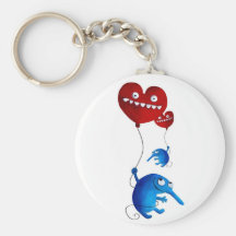 Blue cute creature with heart balloon key chain