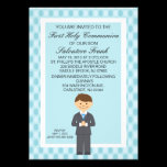 Blue Cute First  Communion Boy Invitation invitations
