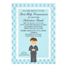 Blue Cute First  Communion Boy Invitation